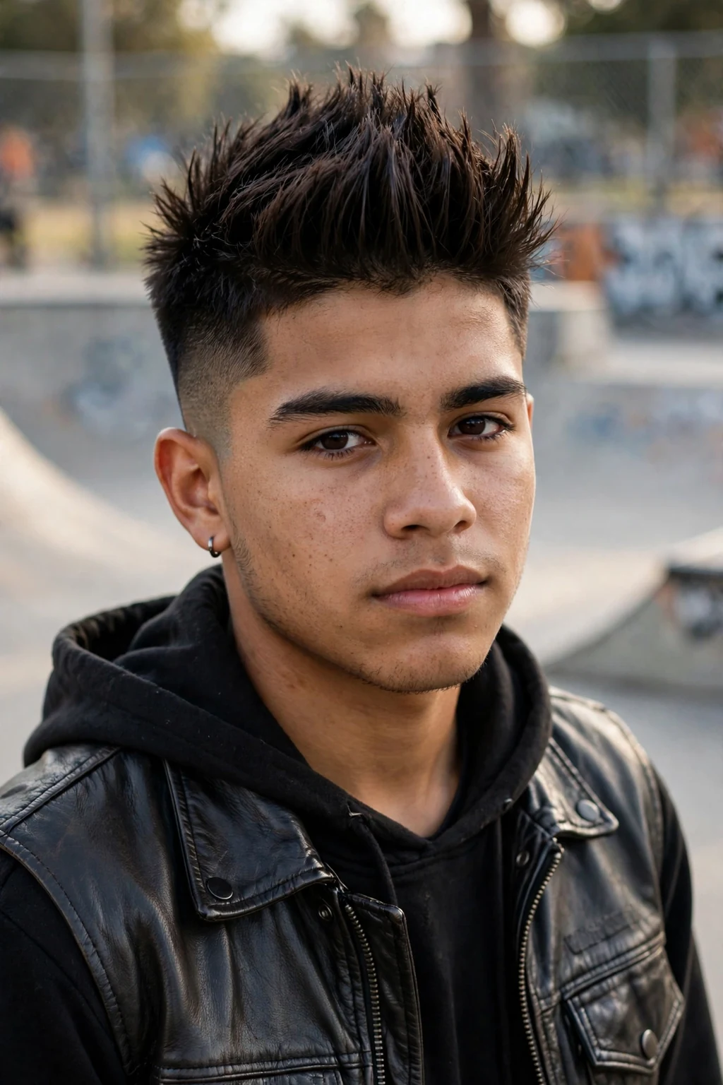 Handsome teen boy with faux hawk, bold teen faux hawk, rebellious light.