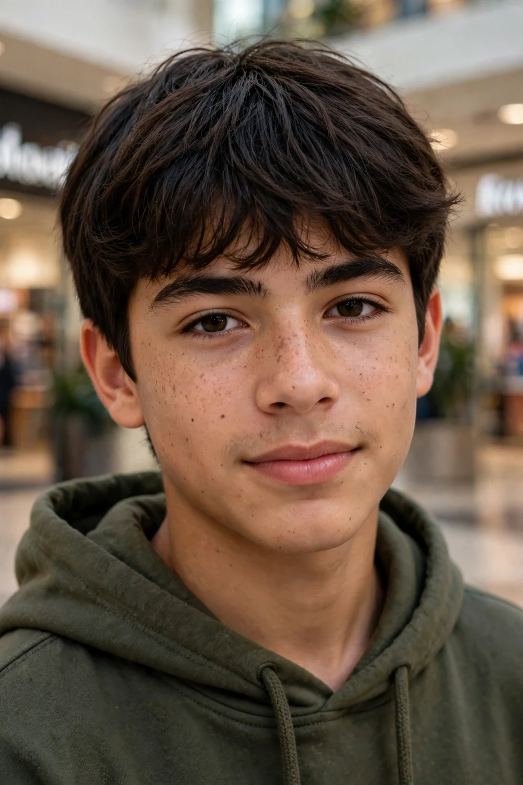 Handsome teen boy with fringe cut, trendy teen fringe, modern light.