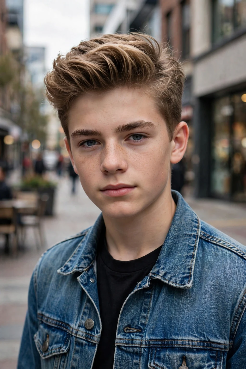 Handsome teen boy with quiff, stylish teen quiff, trendy light.