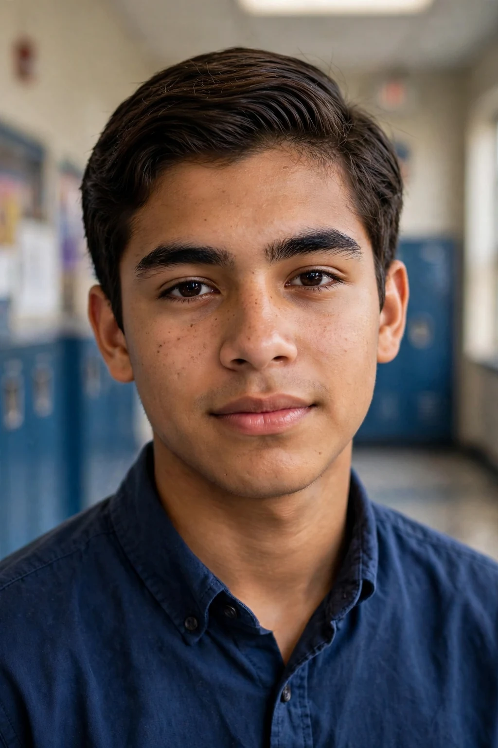 Handsome teen boy with side part, classic teen side part, neat light.