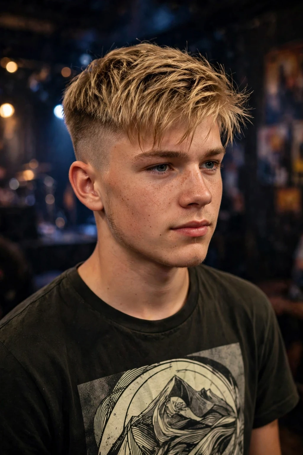 Handsome teen boy with undercut, bold teen undercut, edgy light.