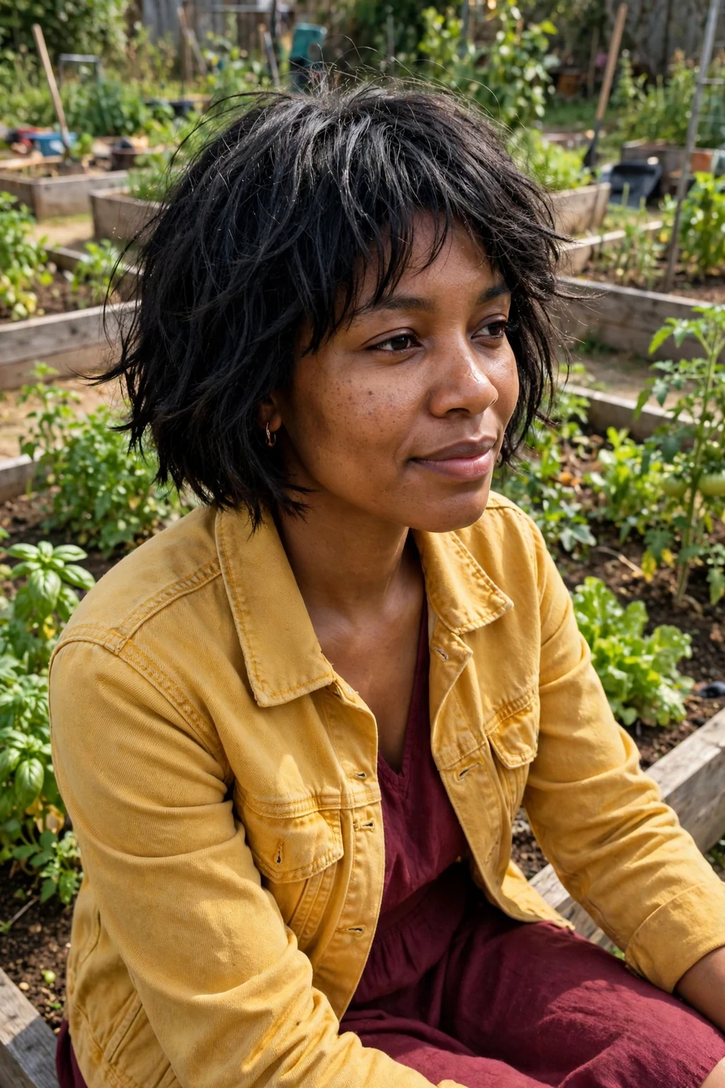 Young woman with a textured bob with choppy, piecey ends that add movement and fullness to fine hair.