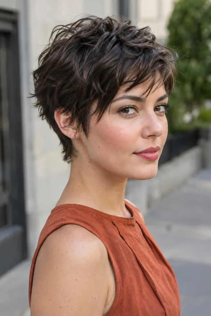 Feminine Pixie Haircuts with choppy crown layers and piecey textured ends