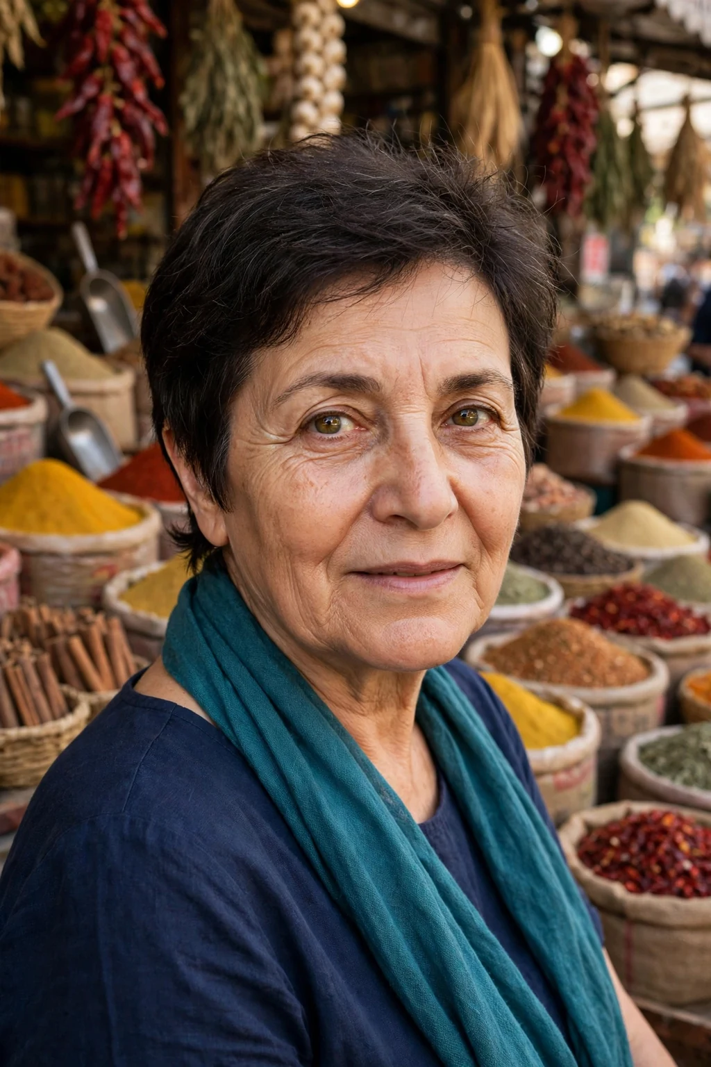 Mature woman over 50 with a textured short cut with tapered nape haircut for fine thin hair, styled and full of volume.