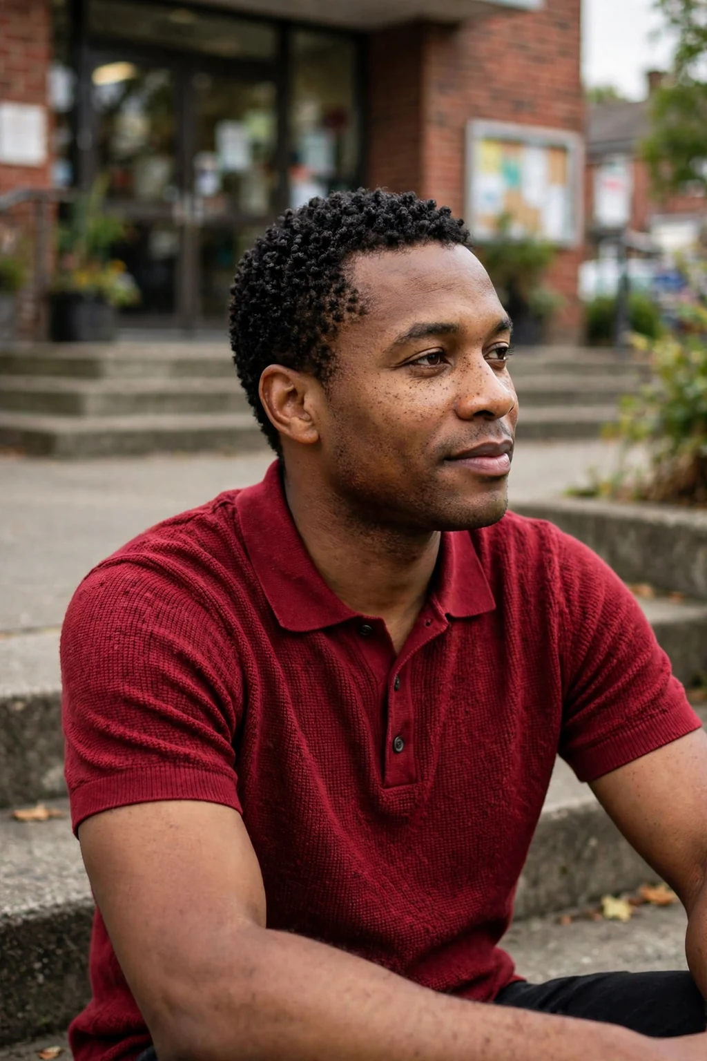 A man with a tight coil crop, short springy coils shaped neatly close to his head.