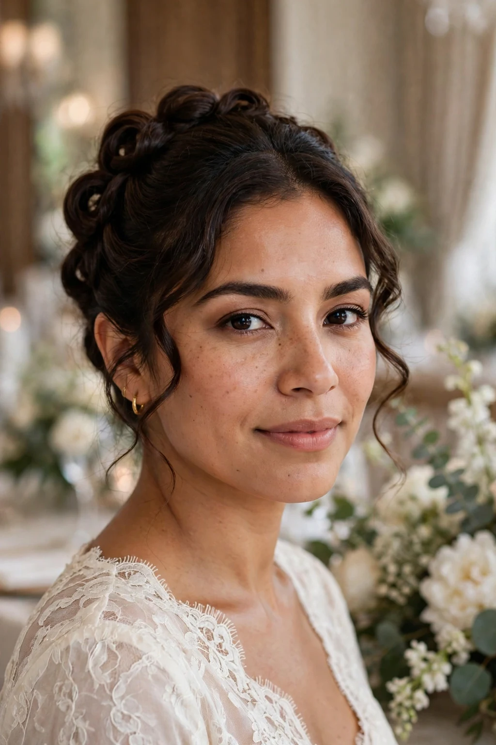 Beautiful woman with twisted updo, elegant twisted updo, refined light.