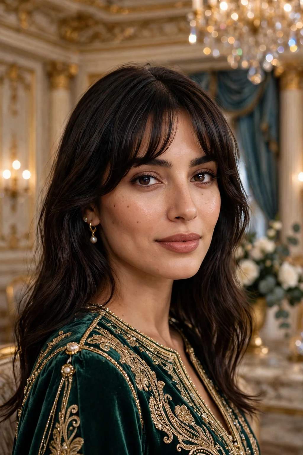 Beautiful woman with ultimate curtain bangs, perfect signature curtain bangs, exquisite light.