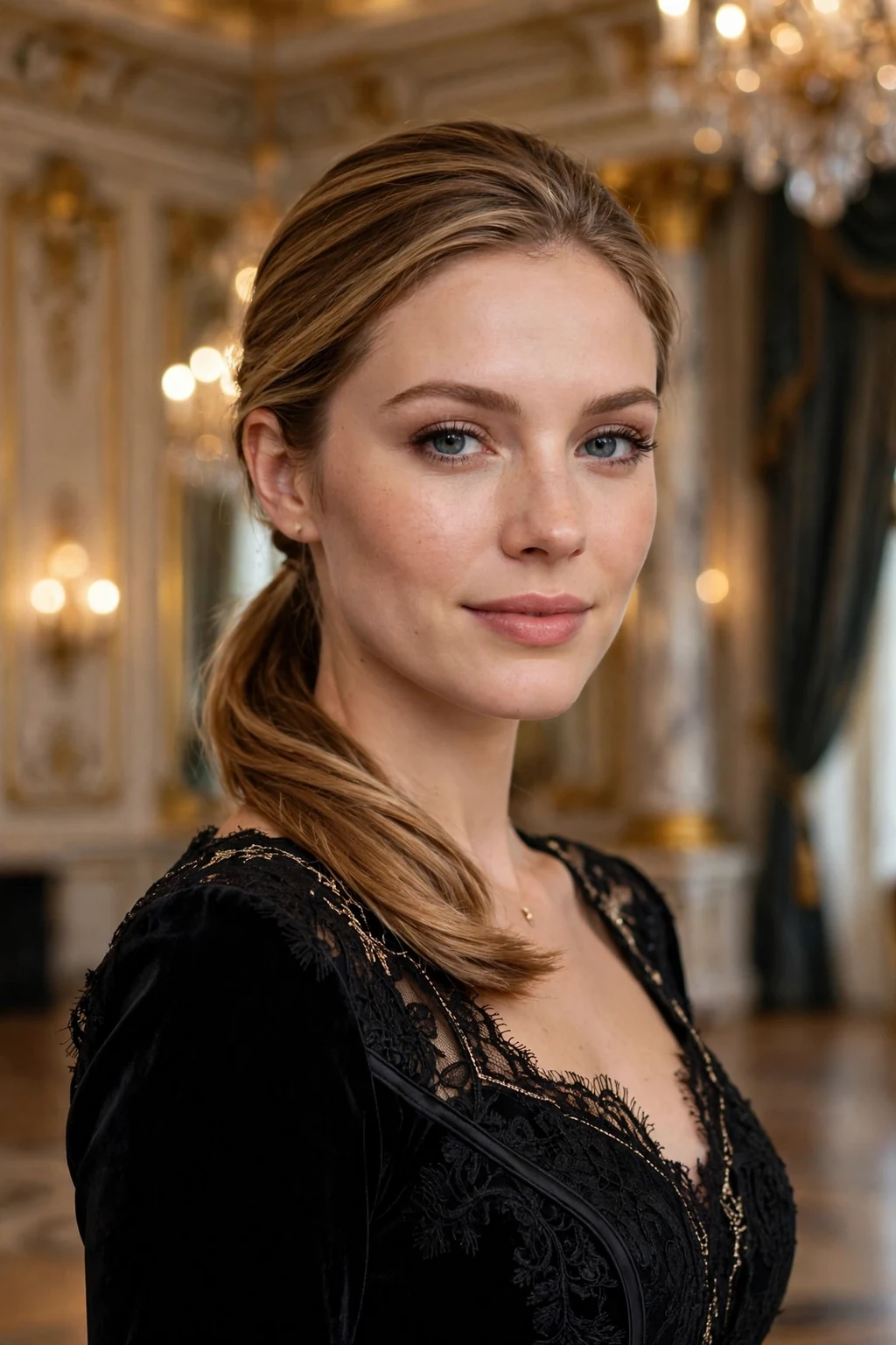 Beautiful woman with ultimate low ponytail, perfect signature low pony, exquisite light.