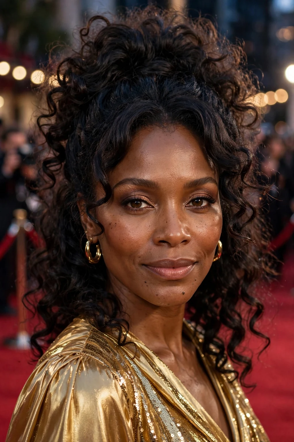 Beautiful woman with half-up with volume, voluminous half-up, glamorous light.