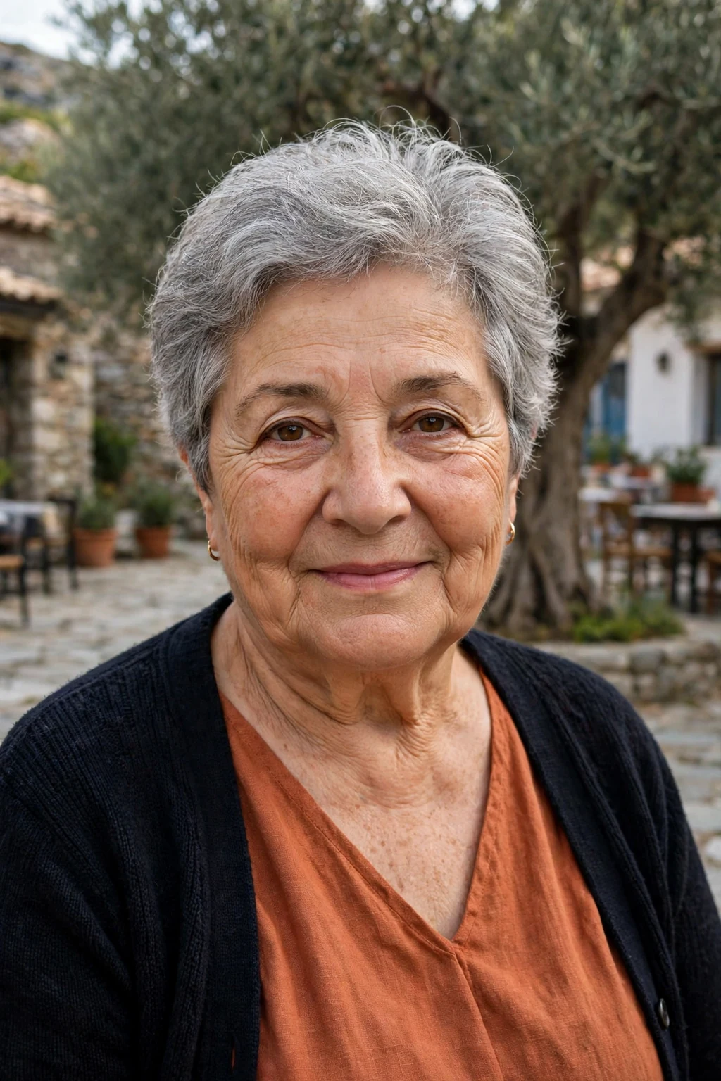 Mature woman with a volumizing crown crop short haircut for fine hair, styled with soft volume.