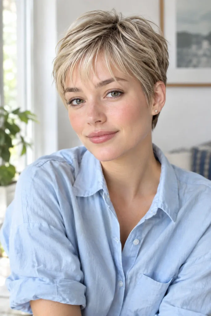  Feminine Pixie Haircuts with delicate wispy bangs and softly textured layers